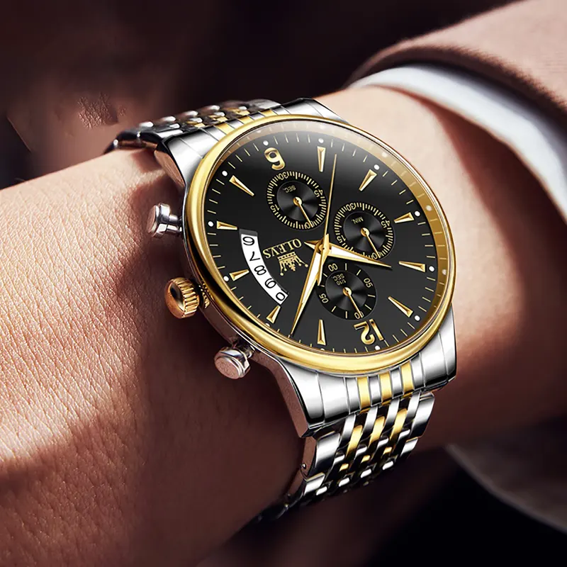 OLEVS Chronograph Black Dial Two-Tone Men's Watch- 2867